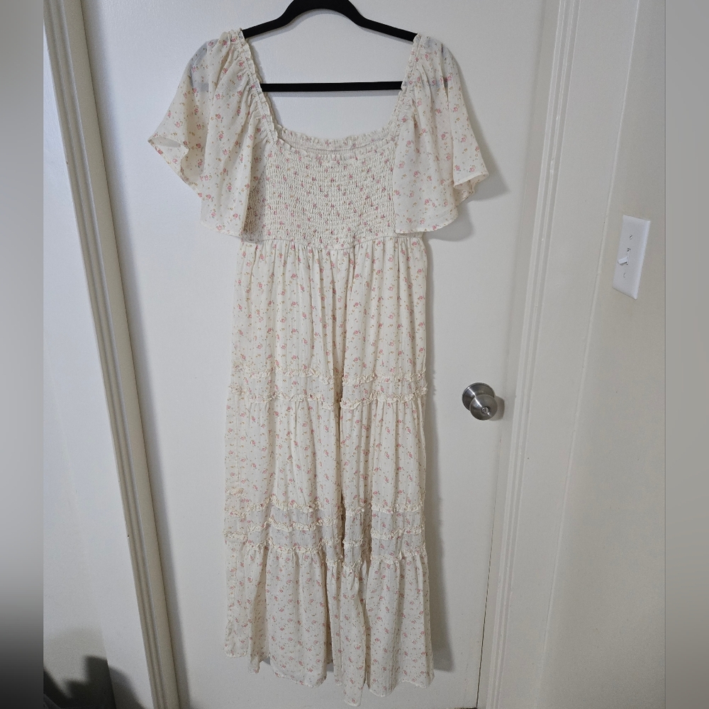 Cream Floral Maxi Dress